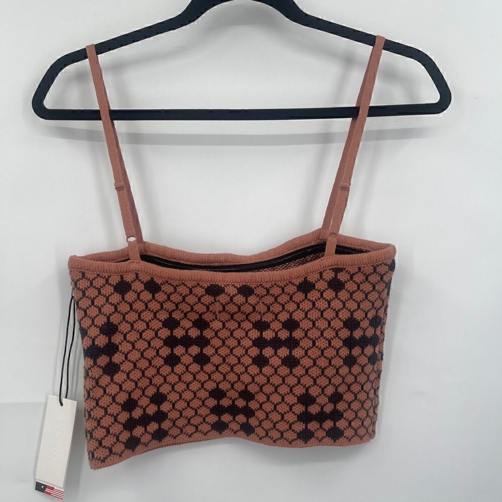 Honor The Gift Spaghetti Beehive Pattern Knitted Tan Black Crop Top OS NWT - Picture 6 of 6